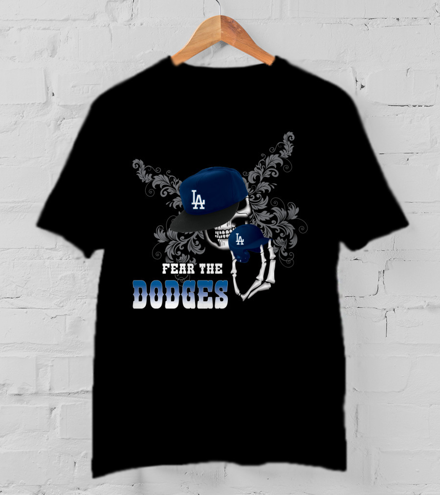 LA Dodgers Skull Cap Graphic Fear The Dodgers T-Shirt