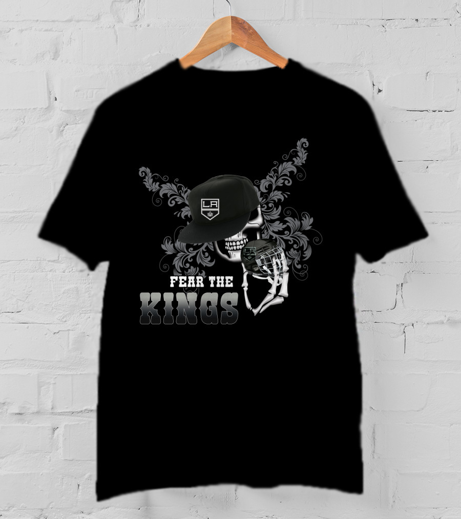 Fear The LA Kings Skull With Hockey Helmet And Cap T-Shirt