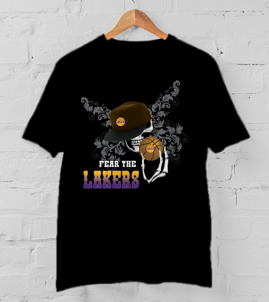 Fear The Lakers Skull With Basketball And Cap T-Shirt