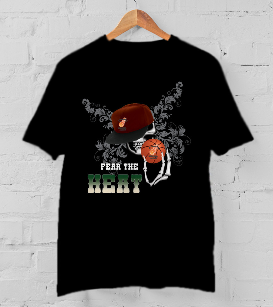 Fear The Miami Heat Skull Basketball Art For Fans T-Shirt