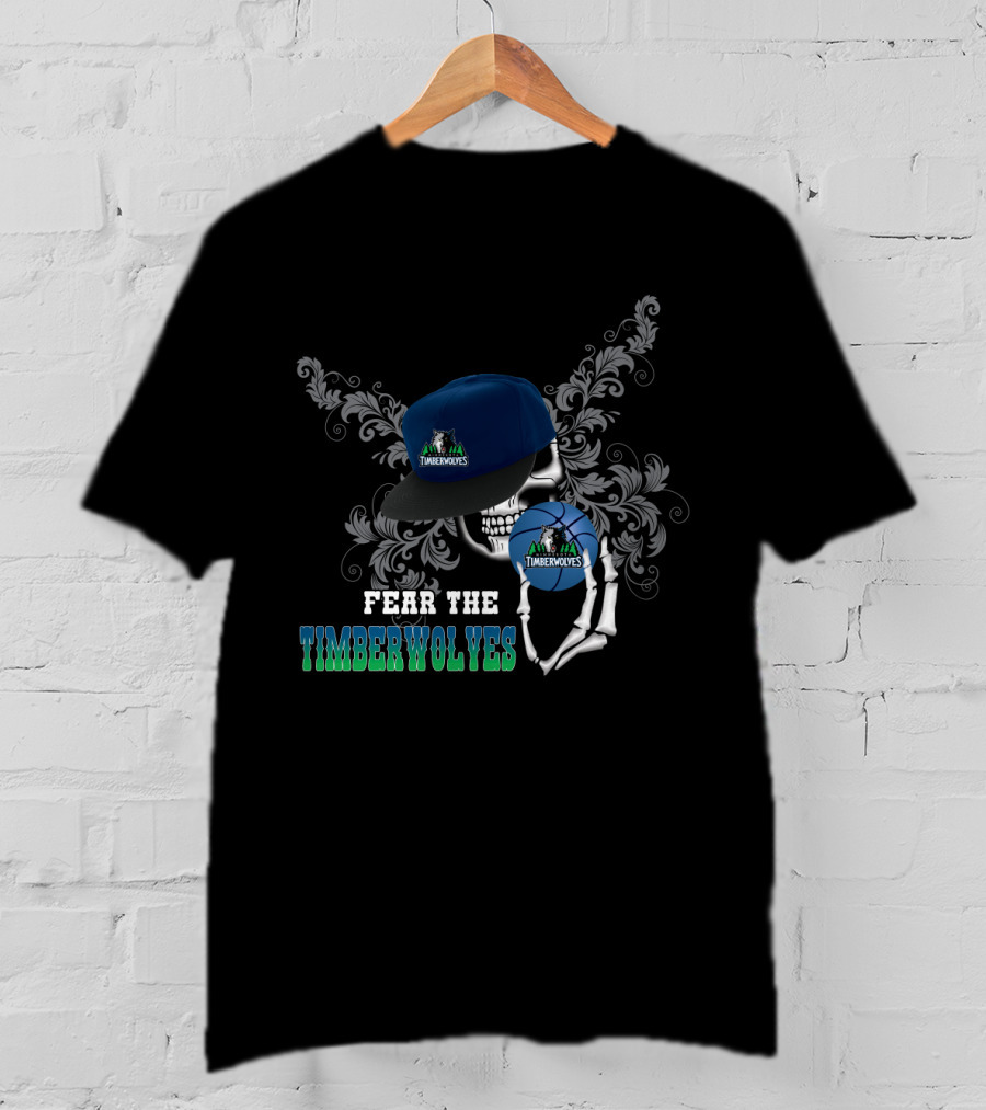 Fear The Timberwolves Skull With Hat And Basketball For Minnesota Fans T-Shirt