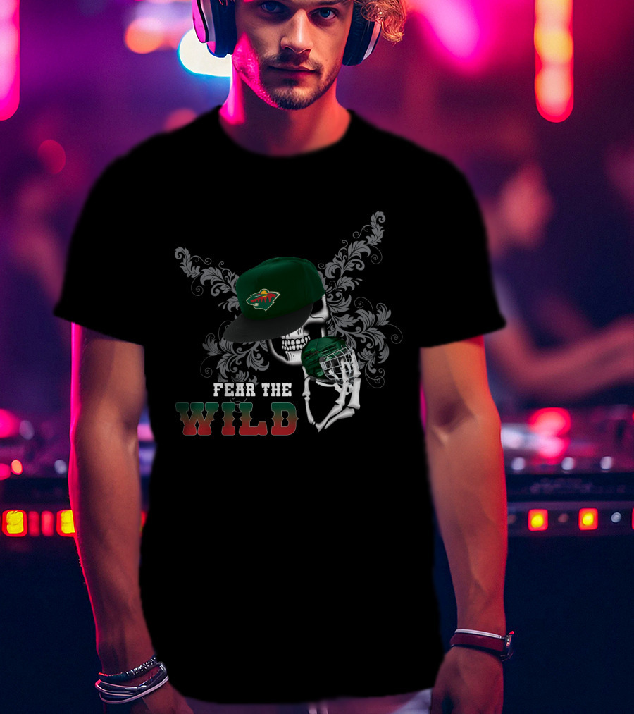 Fear The Minnesota Wild Skull With Hockey Cap And Stick T-Shirt