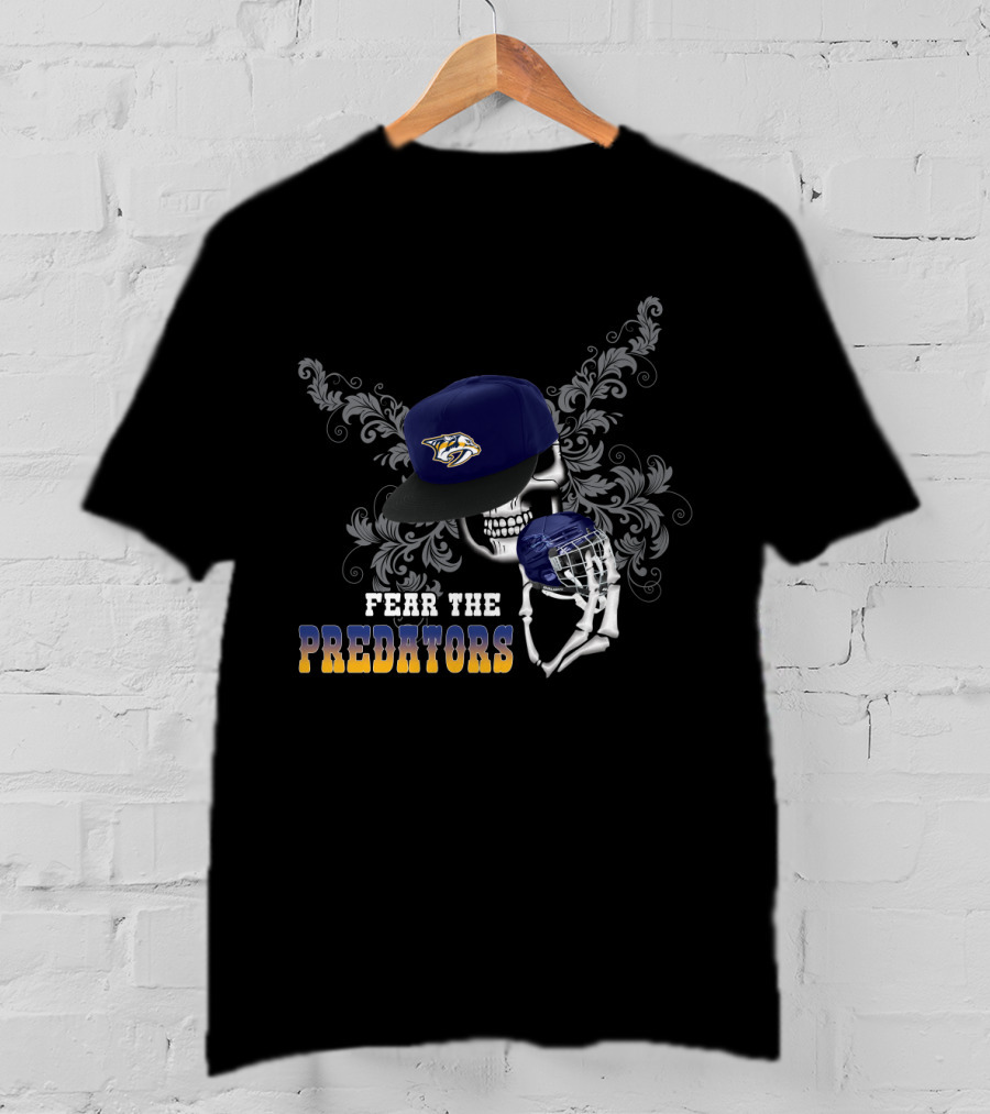 Fear The Predators Skull And Hockey Theme With Nashville T-Shirt