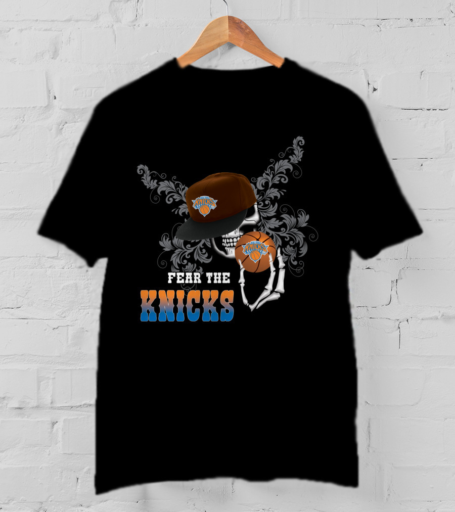 Fear The Knicks New York Skull Basketball Style T-Shirt