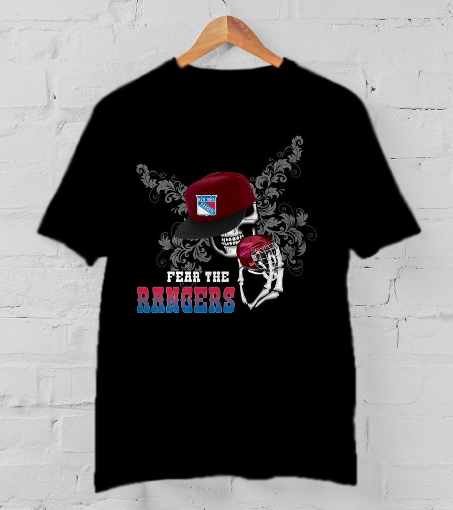 Fear The New York Rangers Skull With Hockey Helmet And Cap T-Shirt