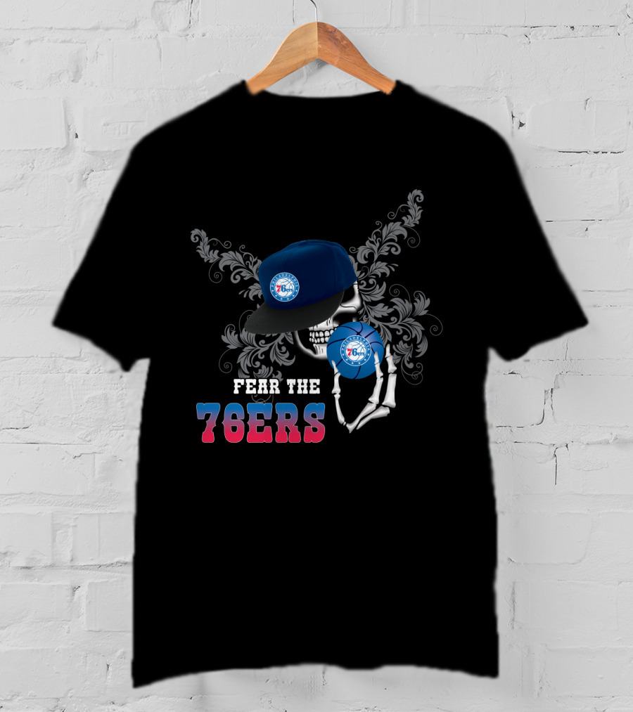 Fear The 76ers Philadelphia Basketball Skull With Cap T-Shirt