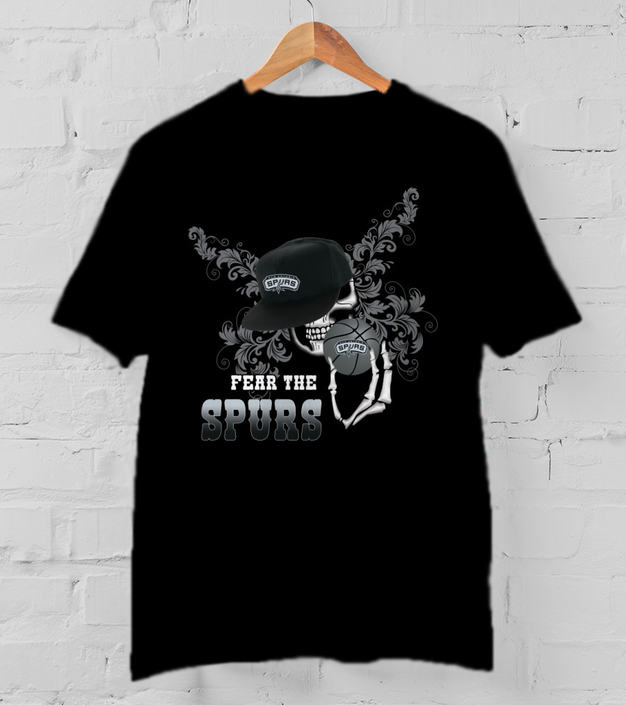 Fear The Spurs Skull With Cap And Basketball For San Antonio Fans T-Shirt