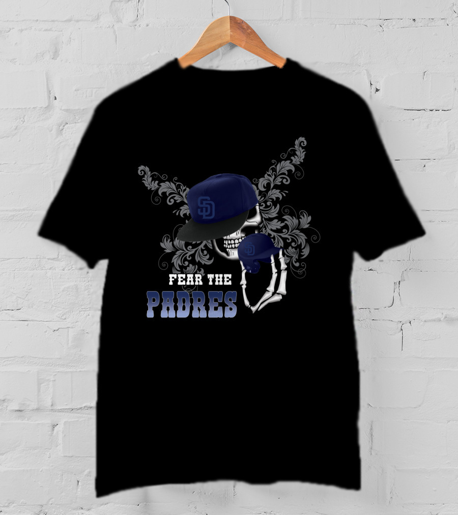 San Diego Padres Skull With Hat And Glove - Fear The Padres T-Shirt