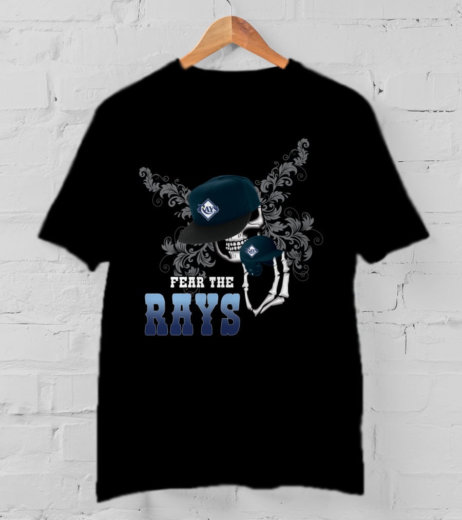 Fear The Rays Skull With Baseball Hat And Glove T-Shirt