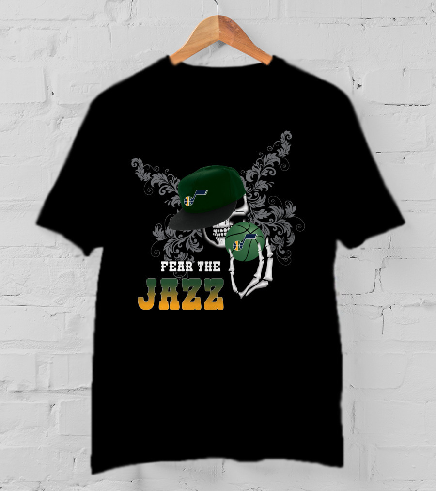 Fear The Jazz Skull With Basketball And Cap With Utah Jazz T-Shirt