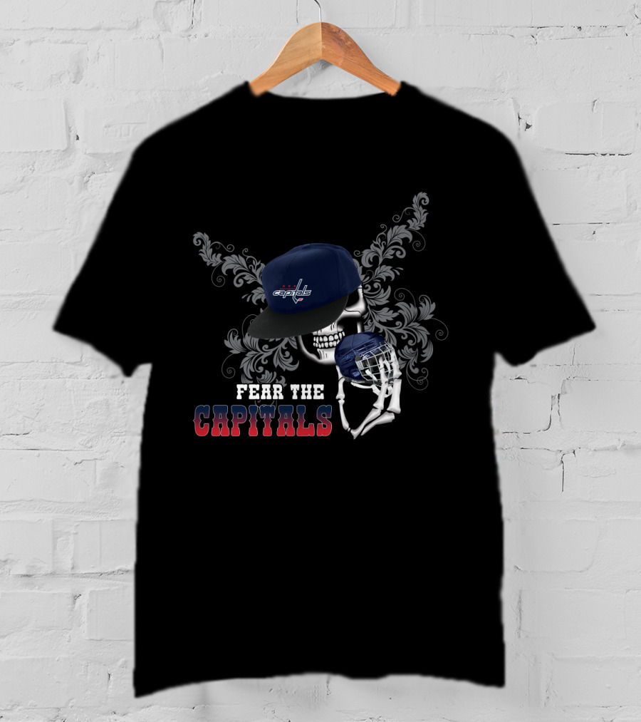 Fear The Capitals Skull Design With Washington Capitals Logo And Hockey T-Shirt
