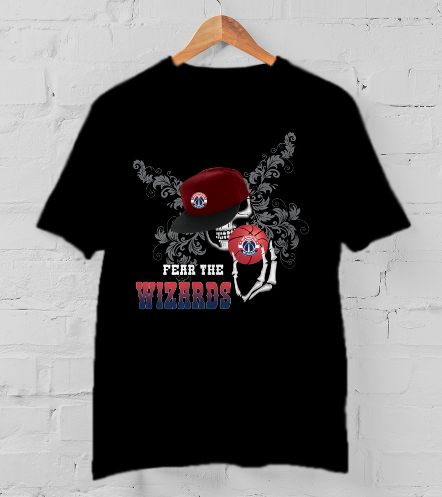 Fear The Wizards Skull Hat Basketball Fan Tribute Washington T-Shirt