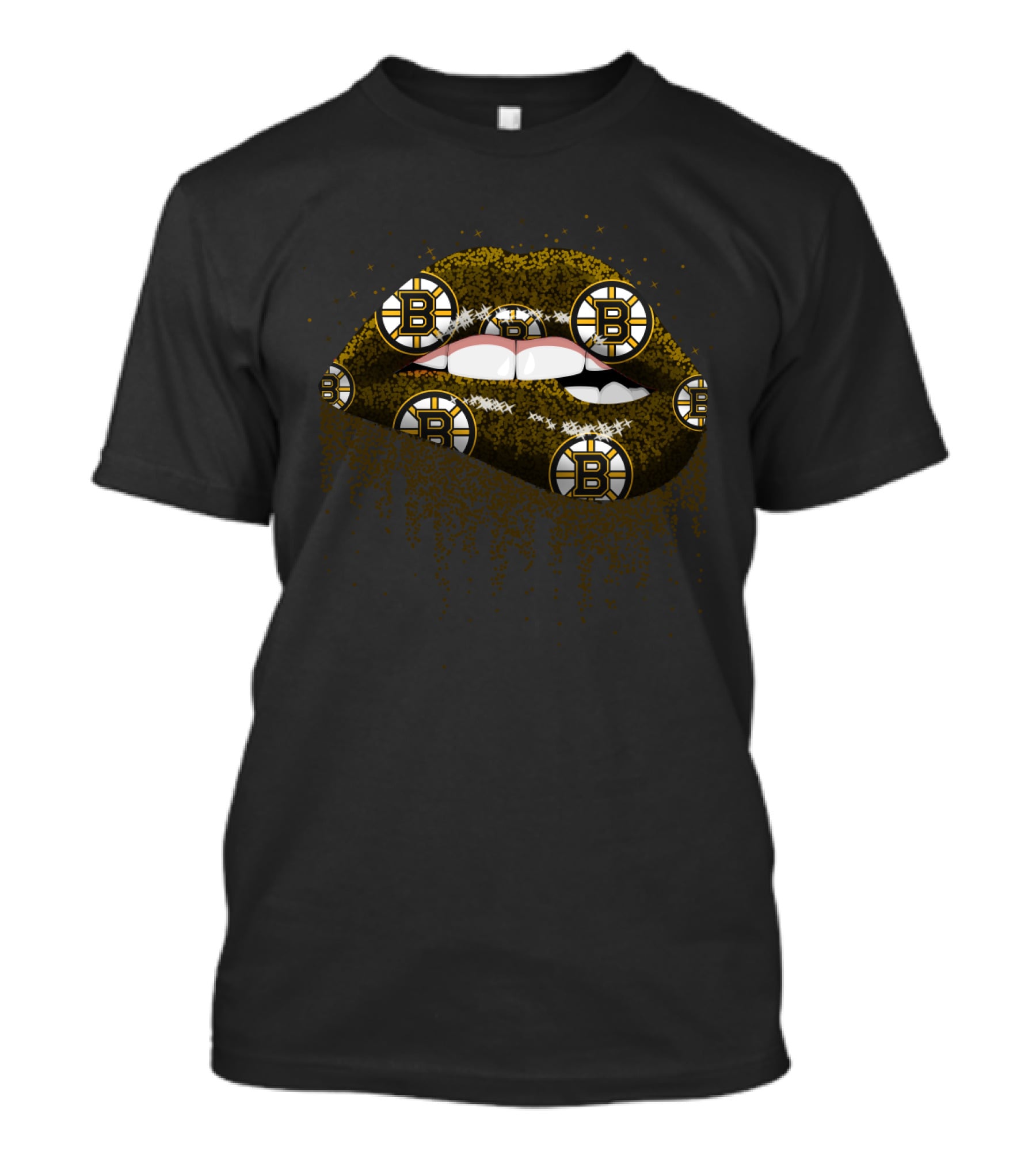 Sparkling Glitter Lips Boston Bruins Fan Art With Team T-Shirt