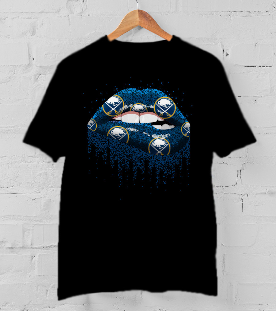 Buffalo Sabres Glitter Lips Fan Art With Team Logo T-Shirt