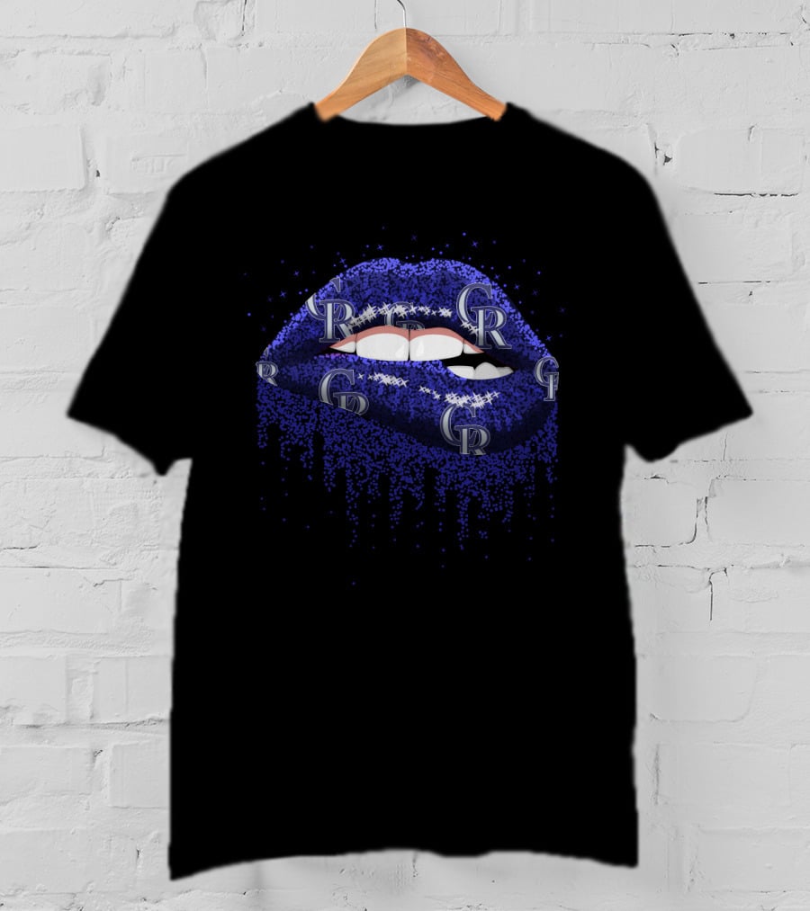 Colorado Rockies Glitter Lips Fan Art With Team Logo Elements T-Shirt