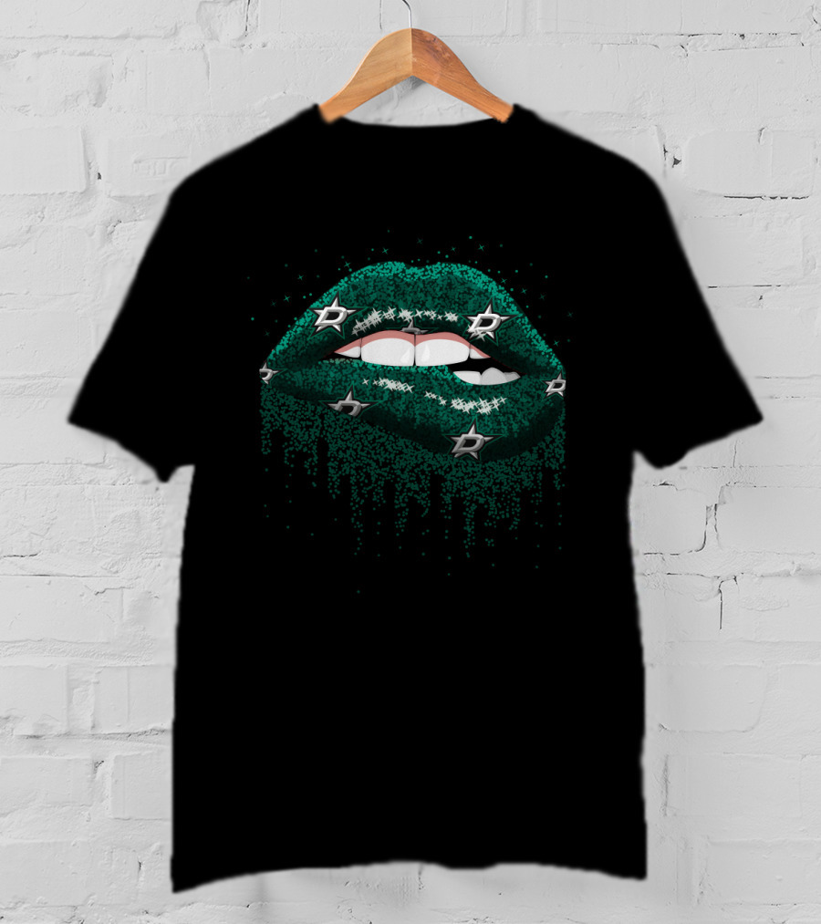 Green Glitter Lips Featuring Stars Iconography For Dallas Fans T-Shirt