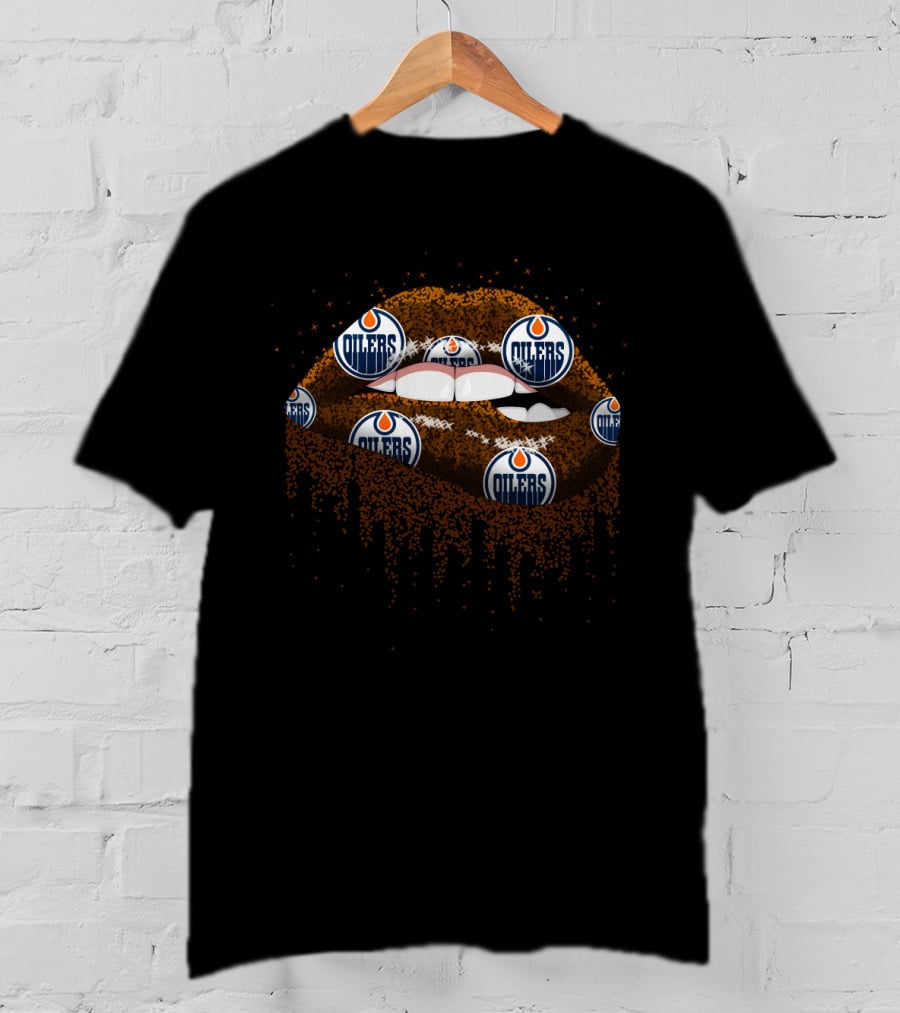 Edmonton Oilers Glitter Lips Hockey Fan T-Shirt