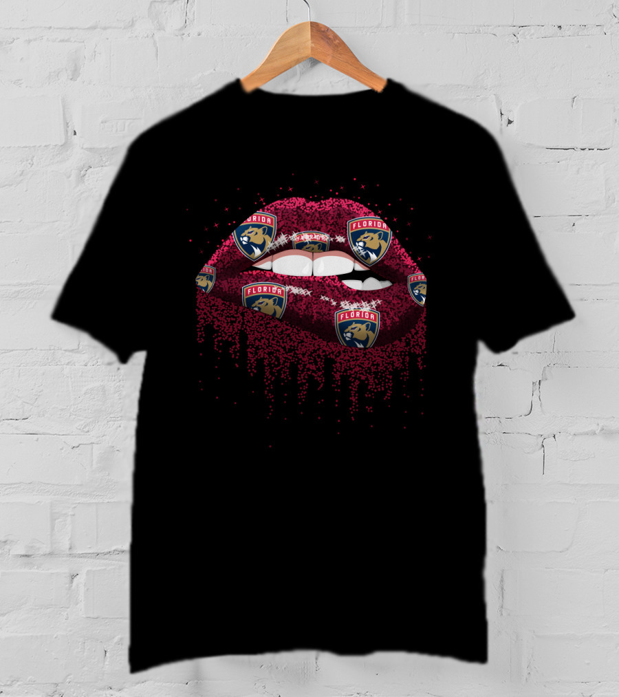 Florida Panthers Glitter Lips Fan Art With Team T-Shirt
