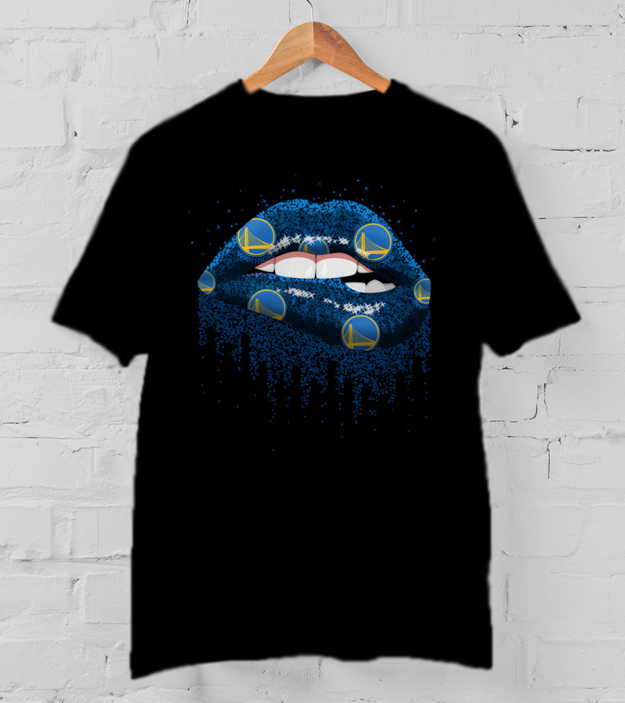 Glitter Lips Golden State Warriors Fans Blue And Gold Logos T-Shirt