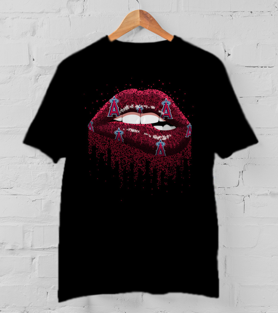 Los Angeles Angels Glitter Lips Fan Graphics T-Shirt