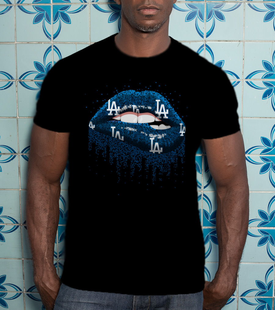 Los Angeles Dodgers Fans Glitter Lips LA T-Shirt