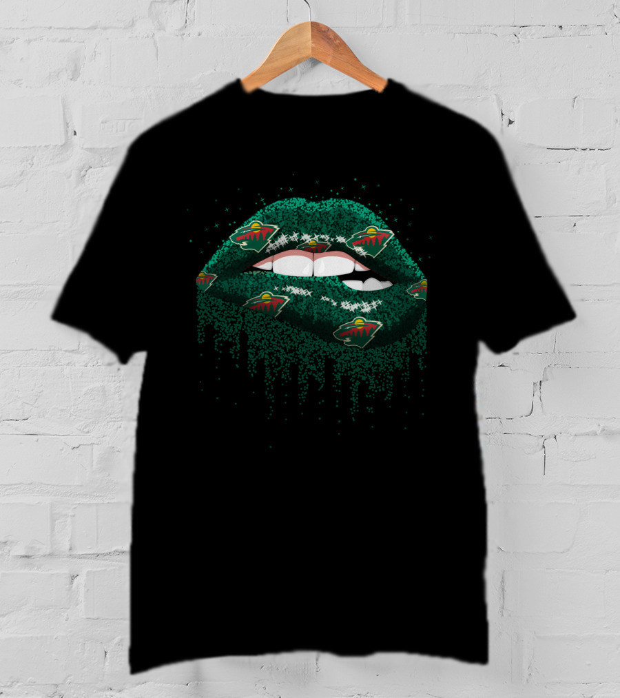 Minnesota Wild Glitter Lips Fan Art With Iconic Logo And Sparkle T-Shirt