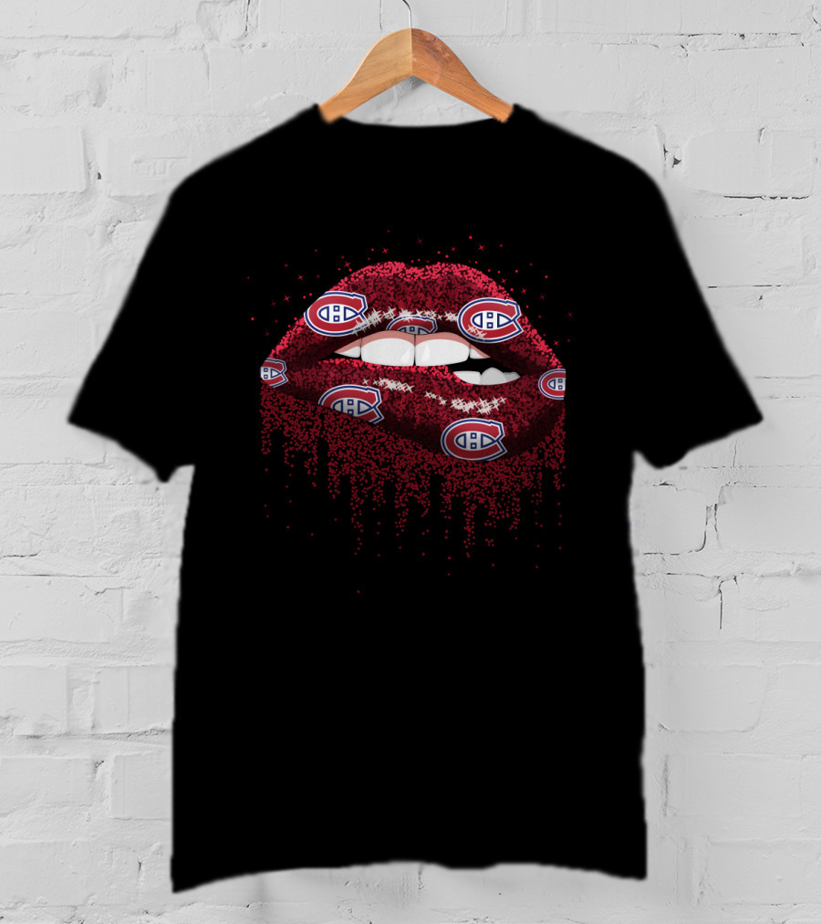 Montreal Canadiens Glitter Lips Fan Art With Team T-Shirt