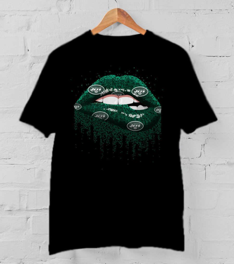 Glitter Lips New York Jets Football Fans Sparkle Style T-Shirt
