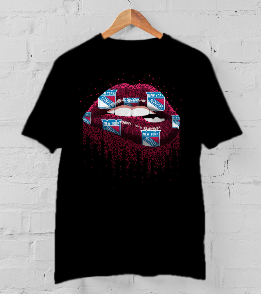 New York Rangers Glitter Lips Sparkle NHL Logo Fan T-Shirt