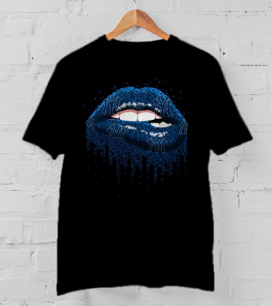Glitter Lips New York Yankees Fan Art With Iconic Blue T-Shirt
