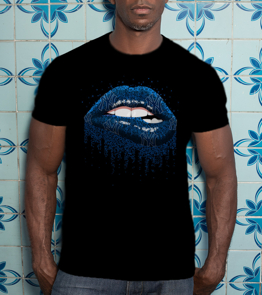 Glitter Lips New York Yankees Fan Art With Iconic Blue T-Shirt