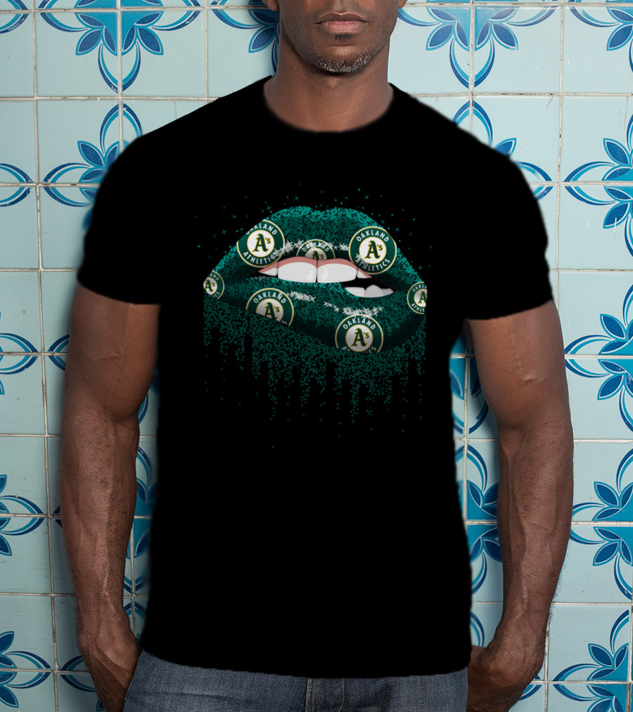Oakland Athletics Glitter Lips Fan Icons T-Shirt