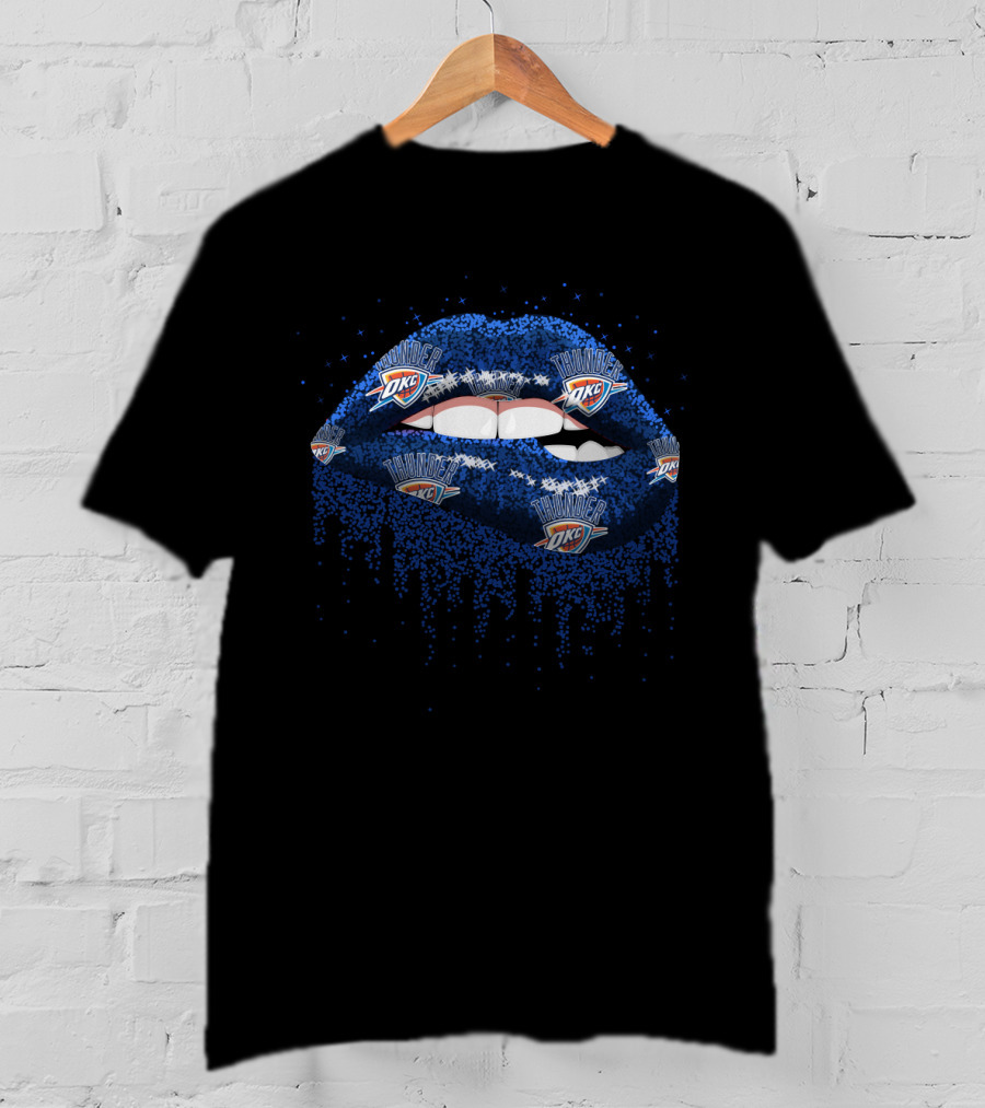 Oklahoma City Thunder Fans Lips Sparkling Blue Logo T-Shirt