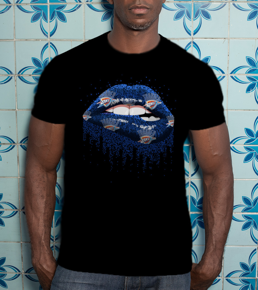 Oklahoma City Thunder Fans Lips Sparkling Blue Logo T-Shirt
