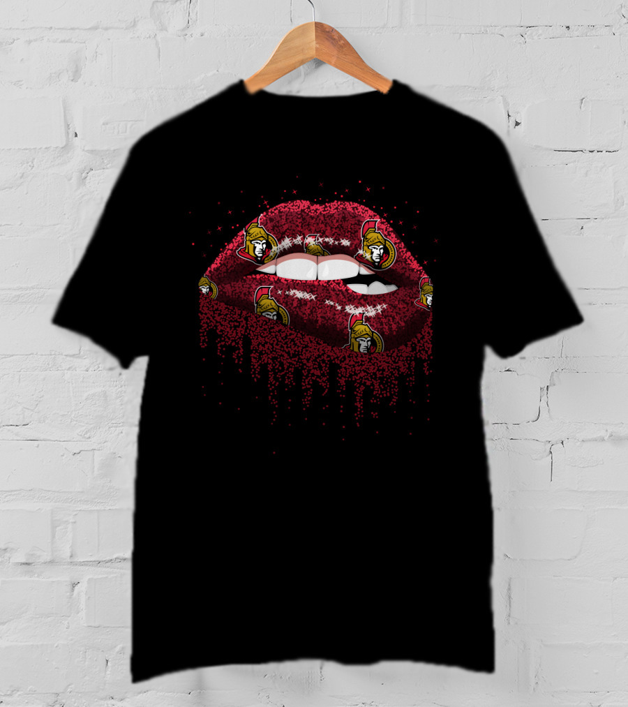 Glitter Lips With Ottawa Senators Logo Pattern For Dedicated Fans T-Shirt