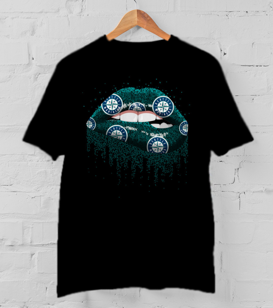 Seattle Mariners Glitter Lips Fan Art With Team T-Shirt