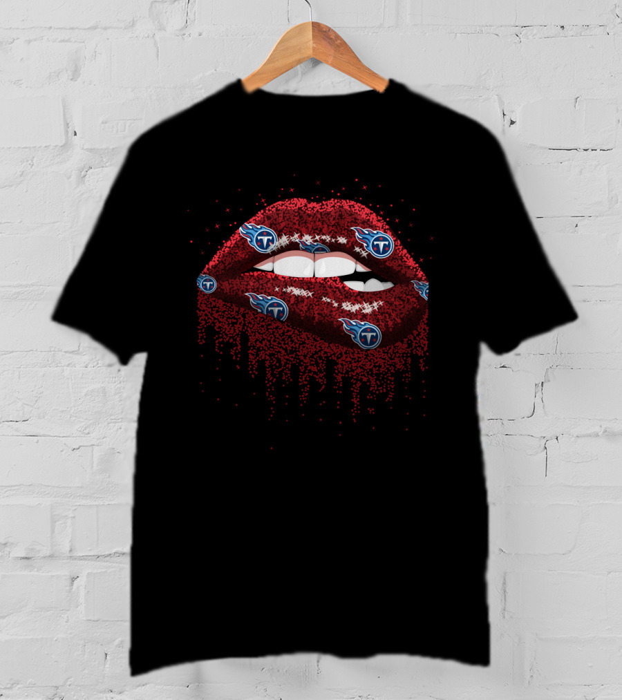 Glitter Lips Tennessee Titans Fans Red Sparkle Football Team T-Shirt