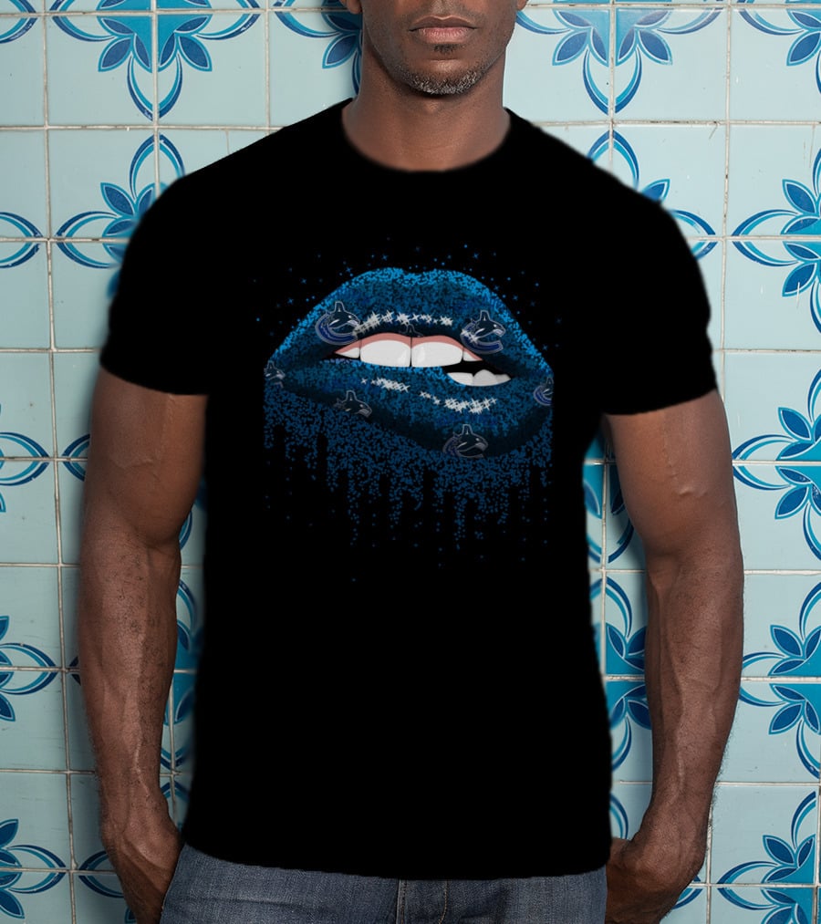 Glitter Lips Blue Sparkle Vancouver Canucks Fan Lip T-Shirt