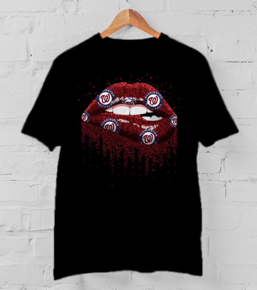 Sparkling Glitter Lips With Washington Nationals Logo For Fans T-Shirt