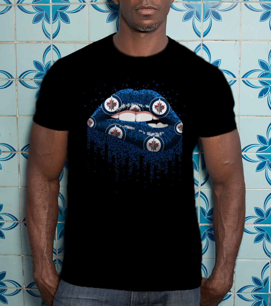 Winnipeg Jets Glitter Lips Fan Style With Team T-Shirt