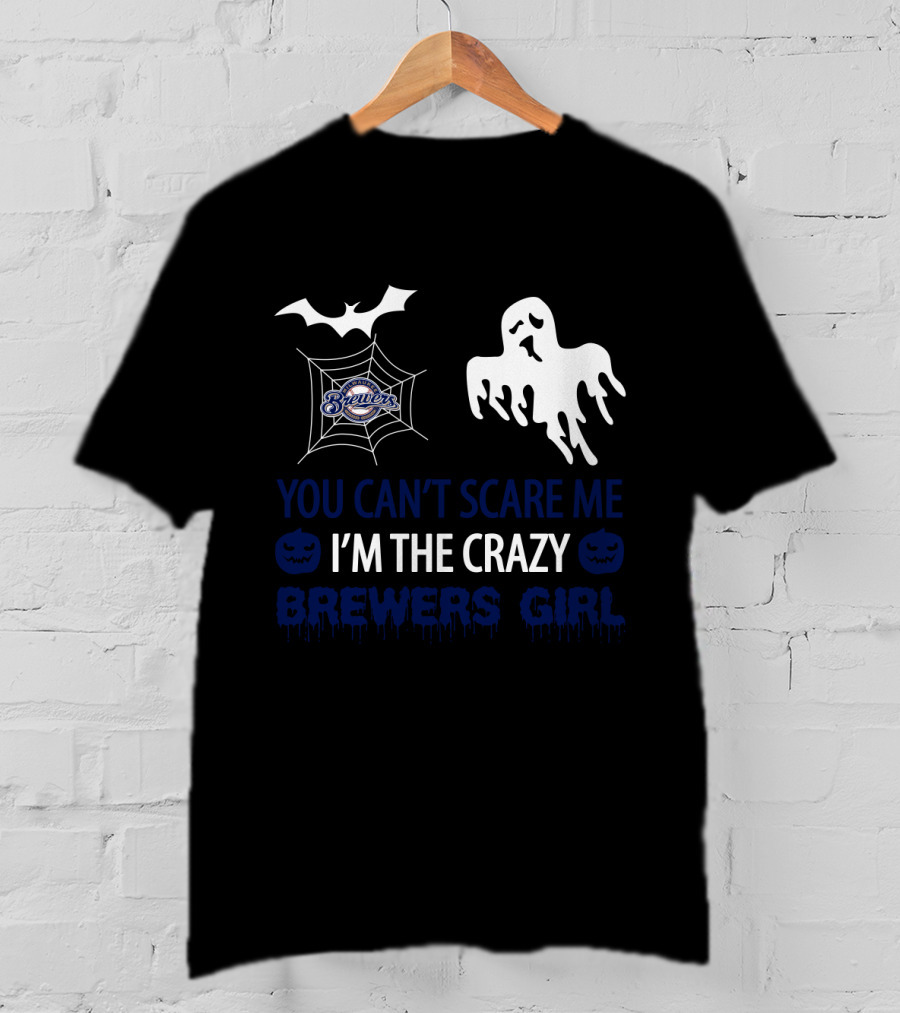 You Can't Scare Me I'm The Crazy Brewers Girl With Halloween Ghost And Bat T-Shirt