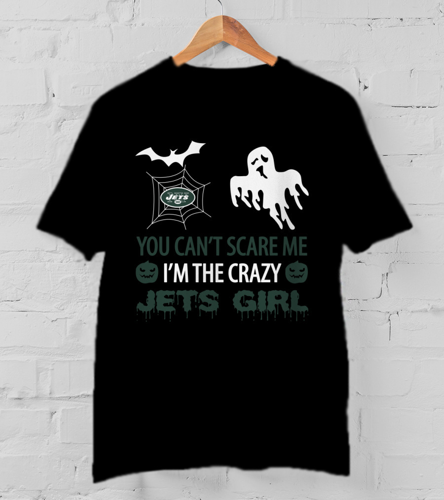 You Can’t Scare Me I’m The Crazy Jets Girl Halloween Ghost Spiderweb T-Shirt