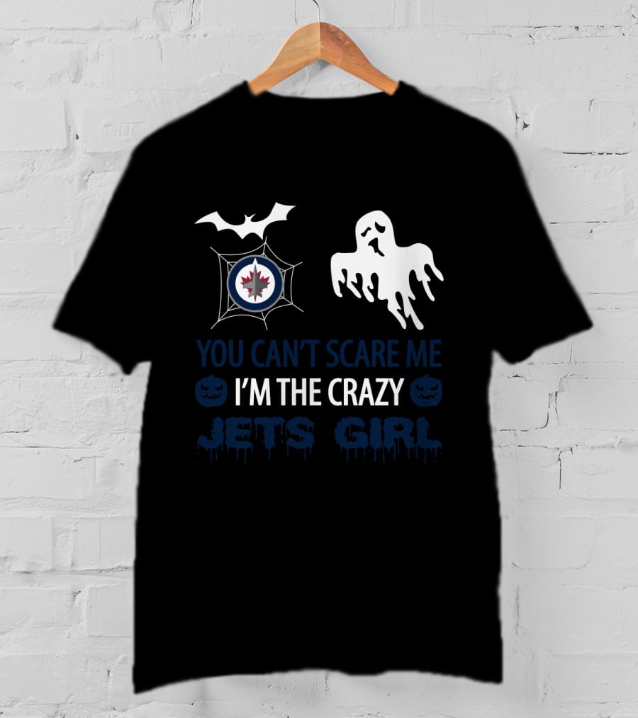 You Can't Scare Me I'm The Crazy Jets Girl Halloween Winnipeg Jets Ghost Bat T-Shirt