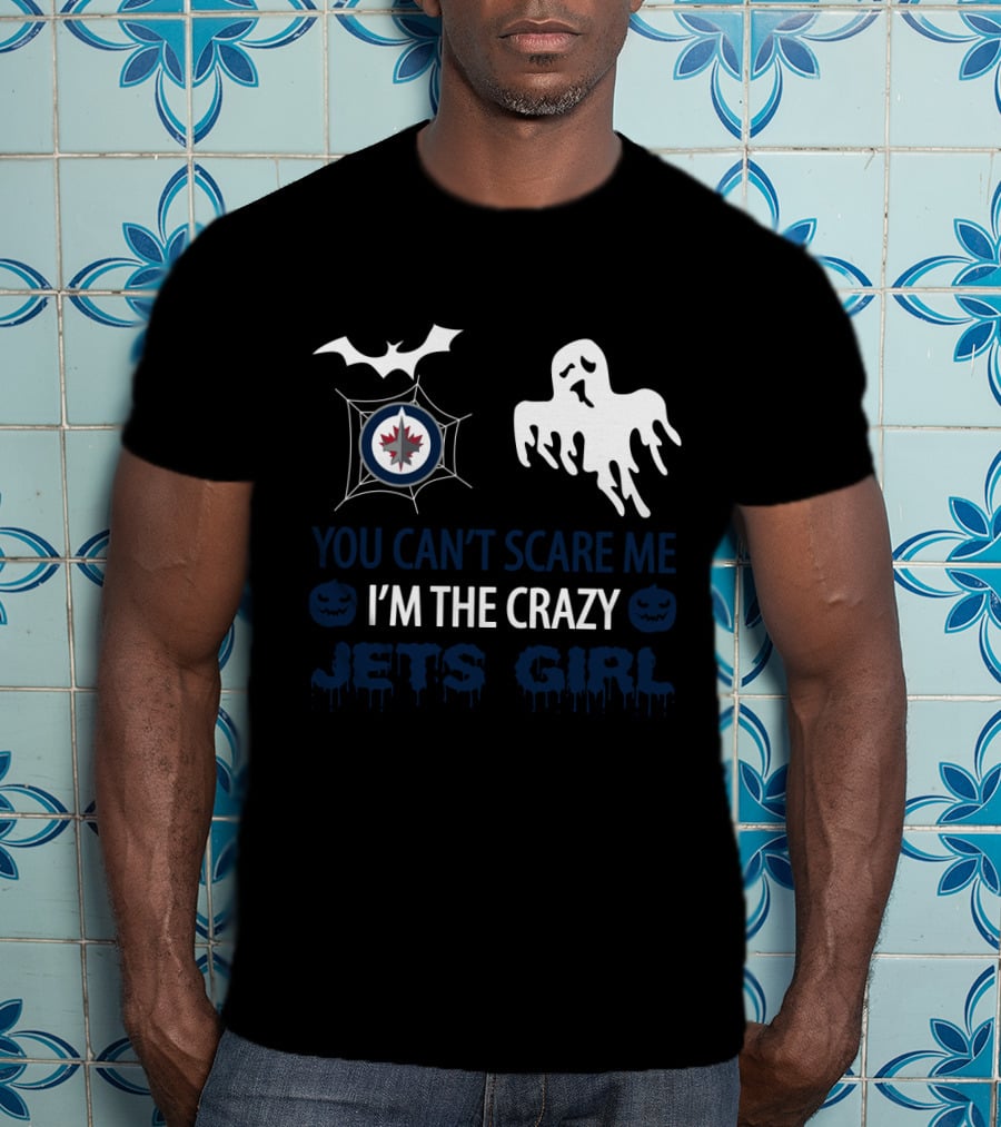 You Can't Scare Me I'm The Crazy Jets Girl Halloween Winnipeg Jets Ghost Bat T-Shirt