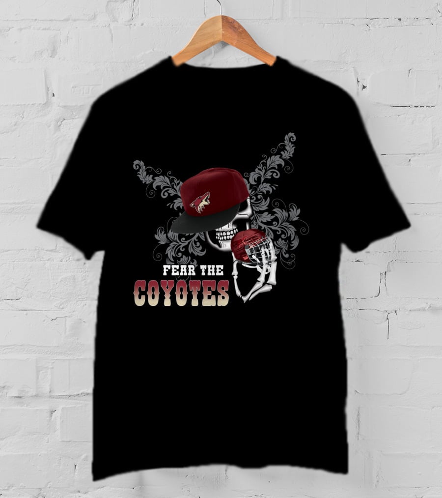 Fear The Coyotes Skull With Hockey Helmet And Hat T-Shirt