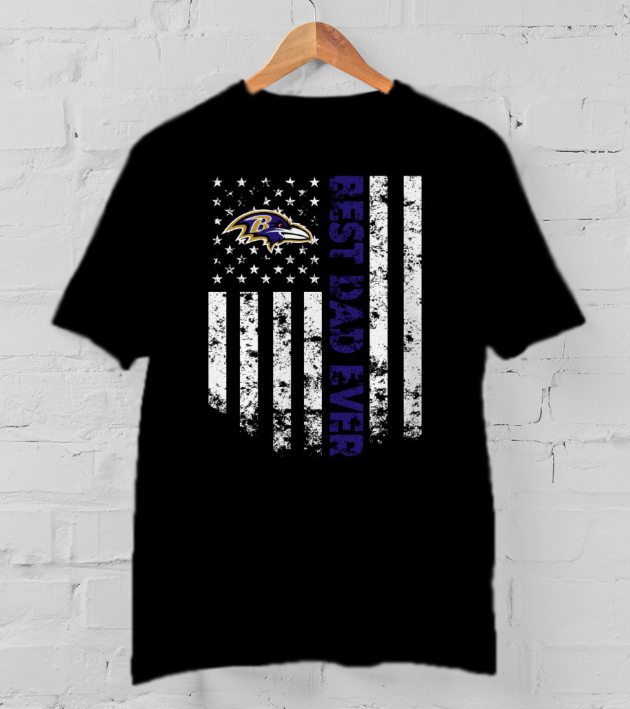 Baltimore Ravens Best Dad Ever American Flag Style T-Shirt