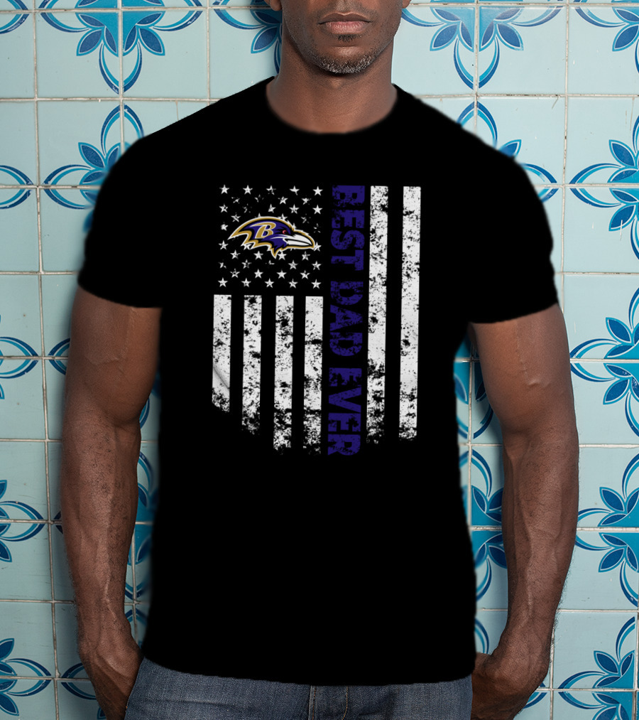 Baltimore Ravens Best Dad Ever American Flag Style T-Shirt