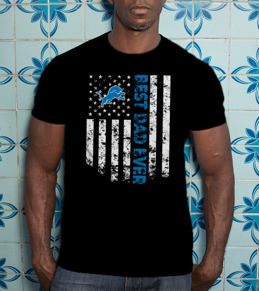 Best Detroit Lions Dad Ever Flag Style T-Shirt