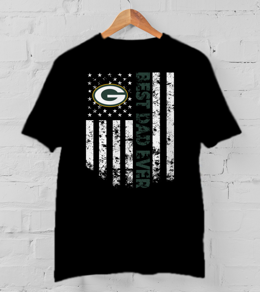 Best Dad Ever Green Bay Packers Flag Stars Stripes T-Shirt
