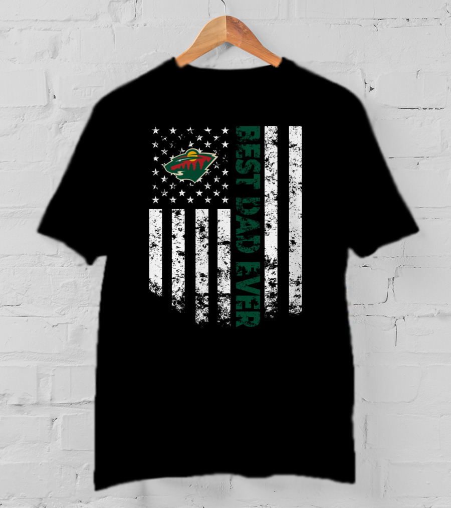 Minnesota Wild Best Dad Ever Vintage American Flag Stripes T-Shirt